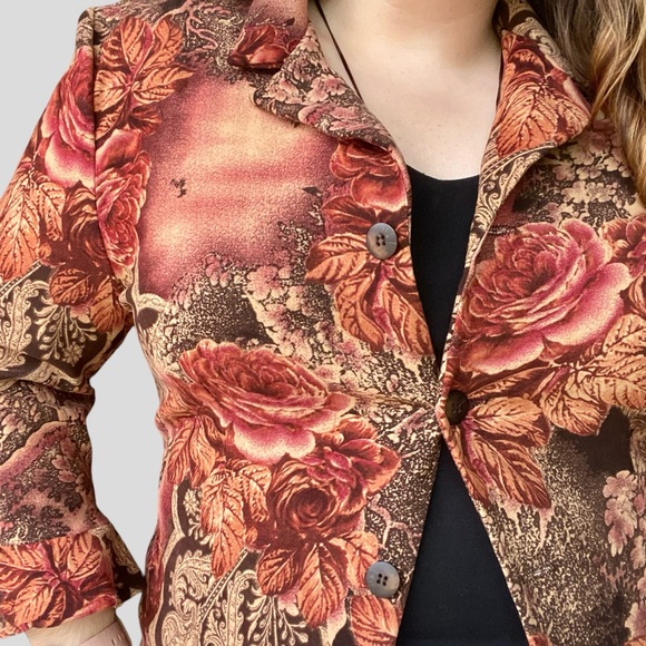 Vintage y2k grunge fairy earthy roses frilly sleeves collared blazer - Picture 2 of 6